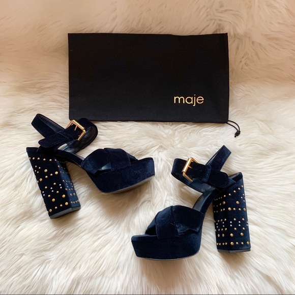 Maje Shoes - New! MAJE Frilbu Studded Velvet Platform Sandals